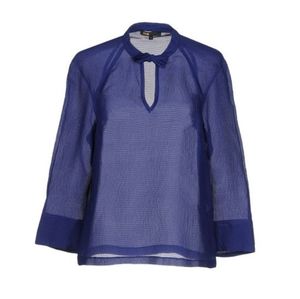 Maje Silk Bow Tie Collar Long Sleeve Blouse Size 6 Blue